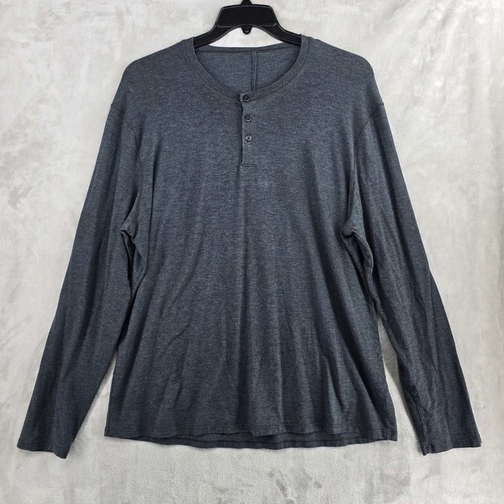 Lululemon Mens‎ XL Long Sleeve Henley Shirt Gray Casual Athletic Top